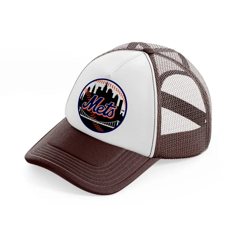 new york mets black badge brown trucker hat