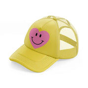smiley face heart-gold-trucker-hat