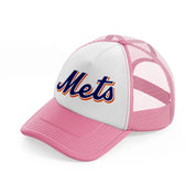 new york mets blue emblem-pink-and-white-trucker-hat