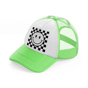 happy face black & white-lime-green-trucker-hat