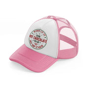 warm up at the hot chocolate bar sit sip enjoy-pink-and-white-trucker-hat