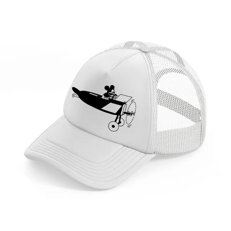 micky on plane-white-trucker-hat