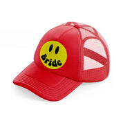 smiley face bride red trucker hat