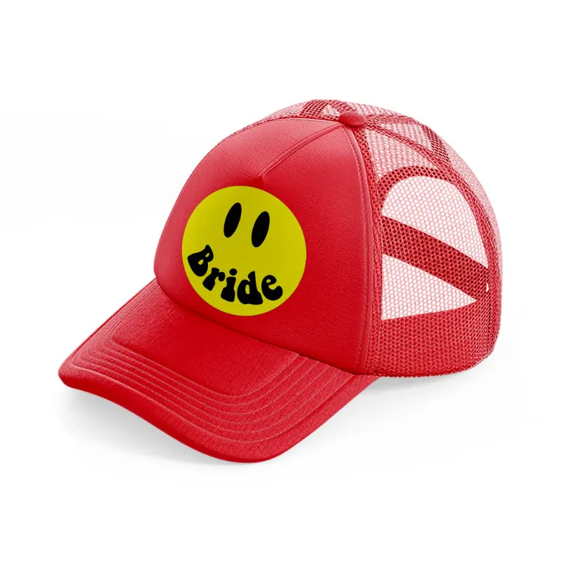 smiley face bride-red-trucker-hat