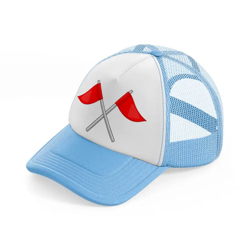 golf flags sky blue trucker hat