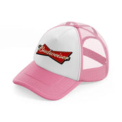 bud logo pink and white trucker hat