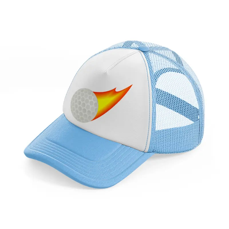 golf ball fire sky blue trucker hat