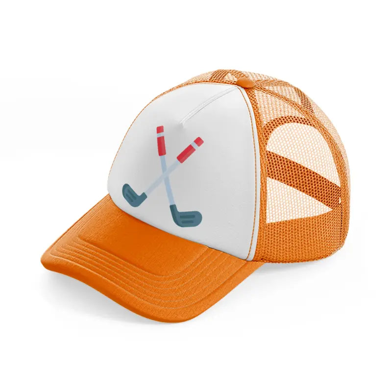 golf sticks sign-orange-trucker-hat