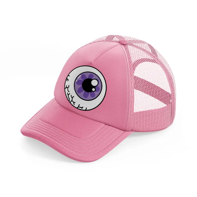 purple eyeball pink trucker hat