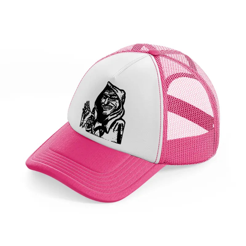 evil old man-neon-pink-trucker-hat