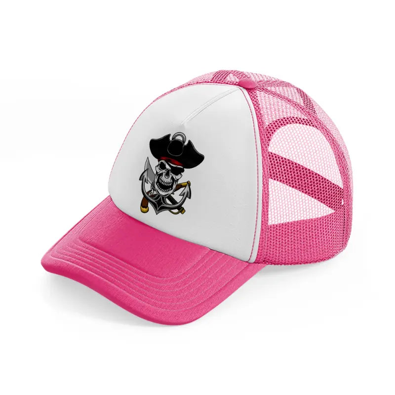 pirates skull anchor-neon-pink-trucker-hat