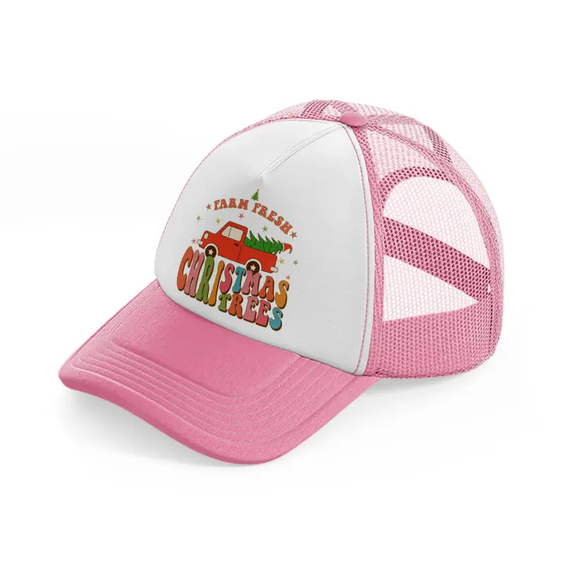 farm fresh christmas trees with truck-pink-and-white-trucker-hat