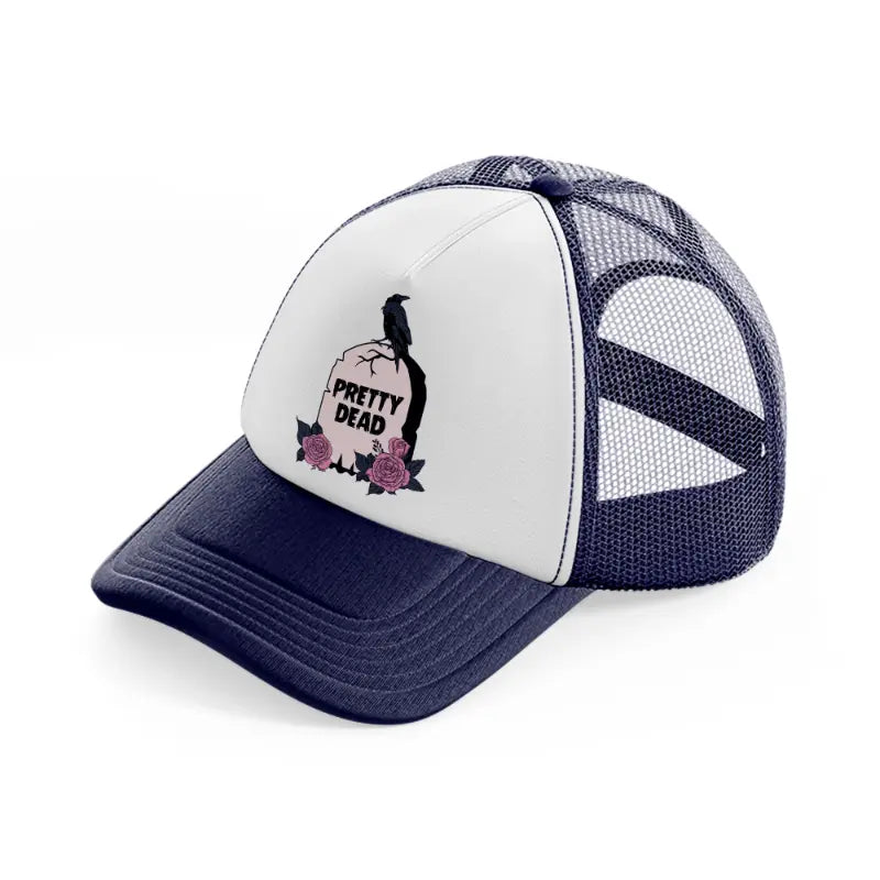 pretty dead navy blue and white trucker hat