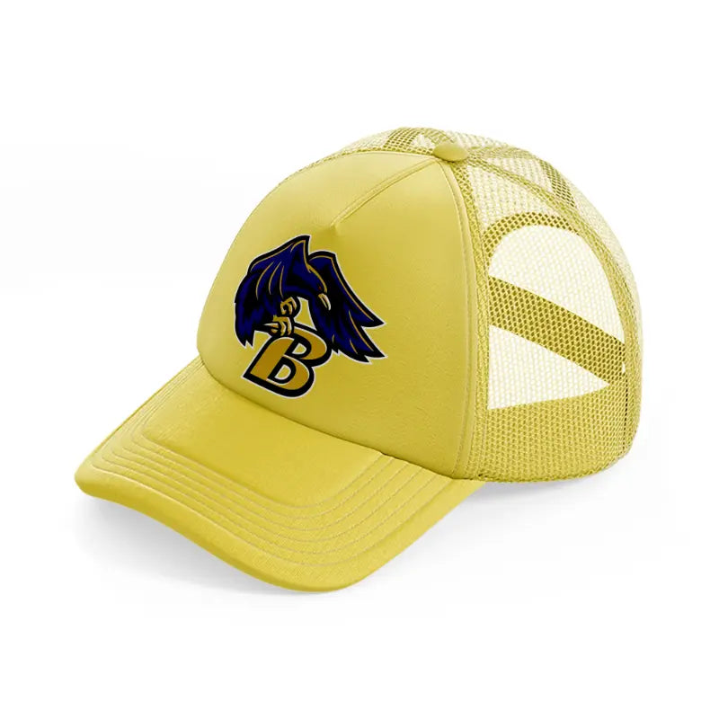 b emblem-gold-trucker-hat
