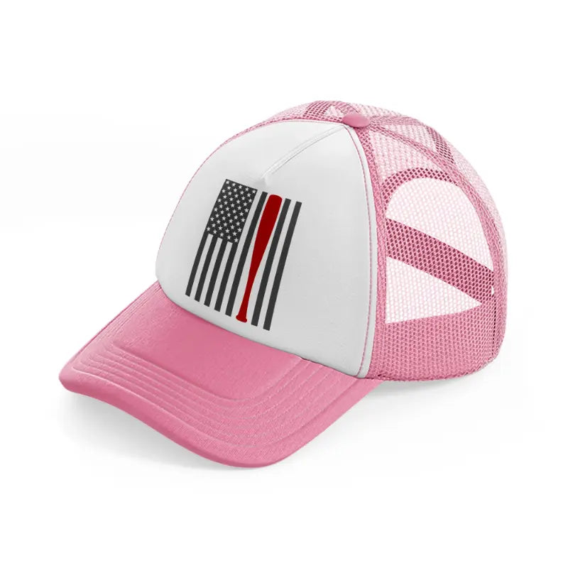 baseball american flag grey-pink-and-white-trucker-hat