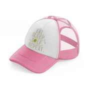eat sleep golf repeat-pink-and-white-trucker-hat