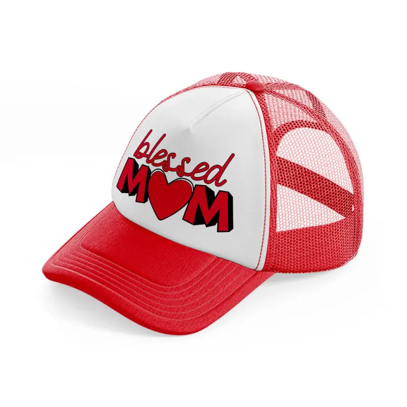 blessed mom-red-and-white-trucker-hat