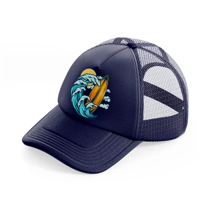 surfboard and summer waves-navy-blue-trucker-hat