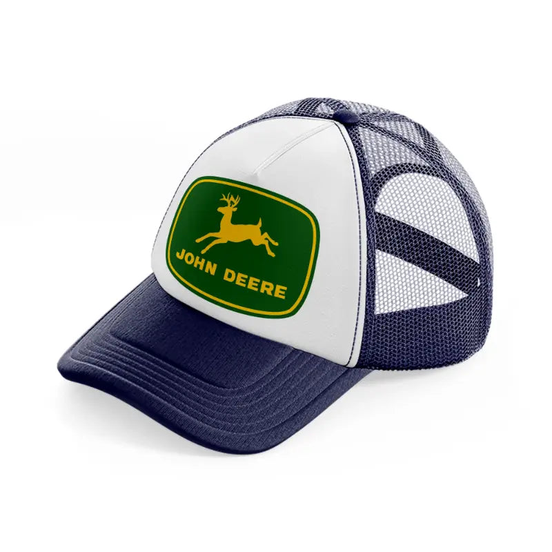 john deere green logo-navy-blue-and-white-trucker-hat