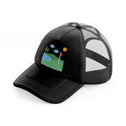 golf field river-black-trucker-hat