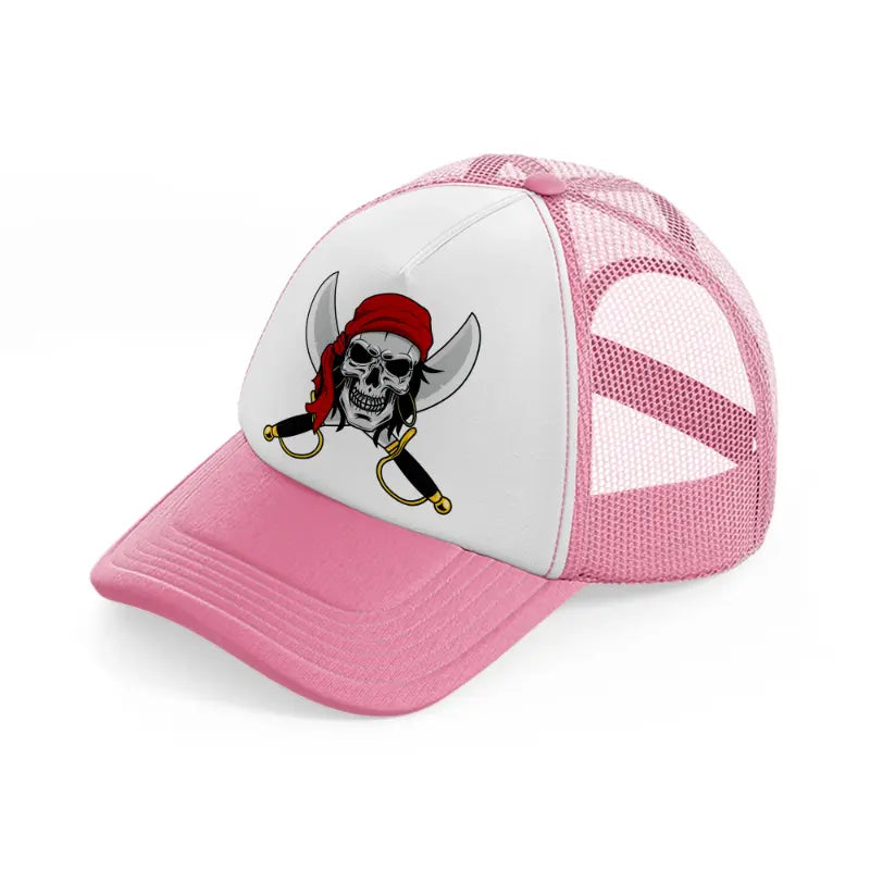 pirates skull mascot machete-pink-and-white-trucker-hat