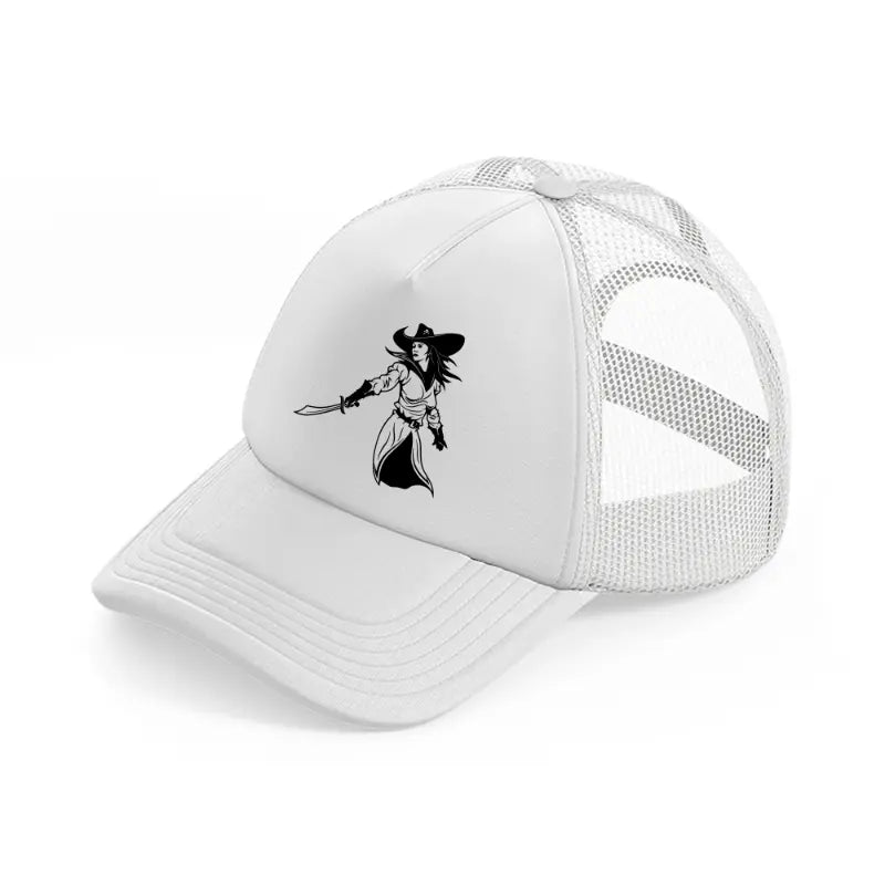 lady with sword-white-trucker-hat