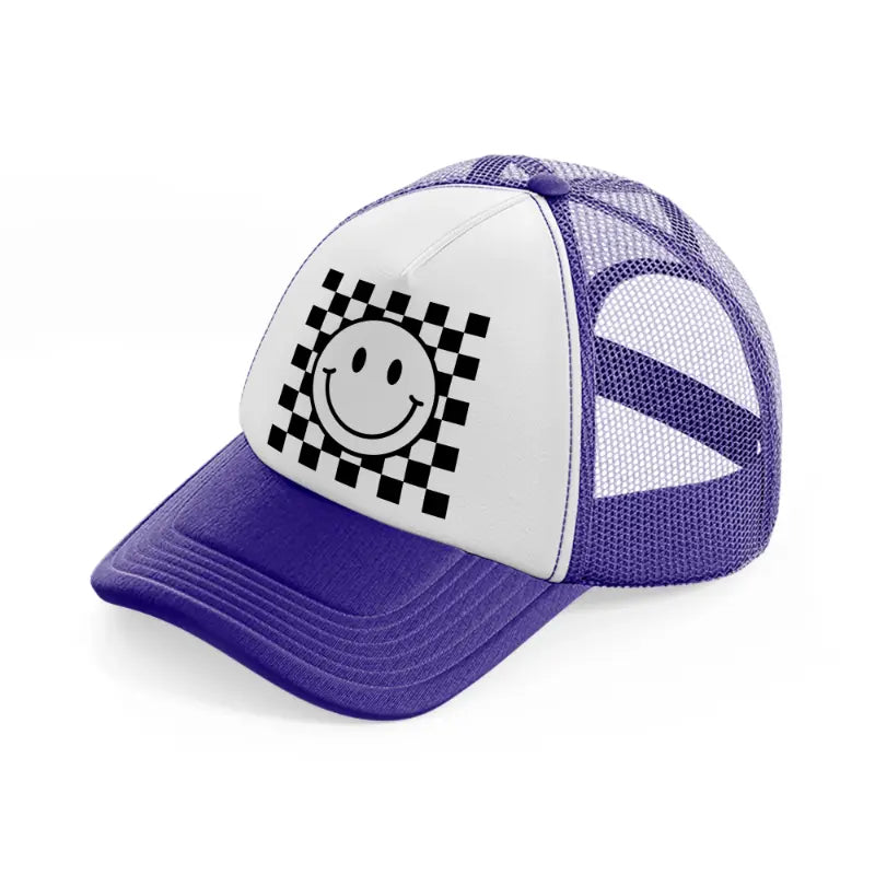 happy face black & white-purple-trucker-hat