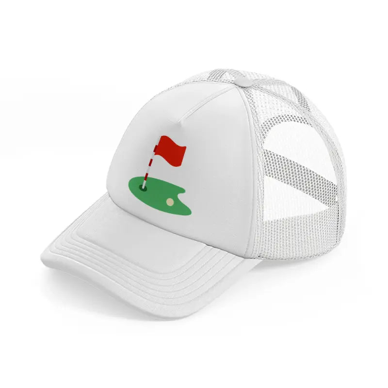 golf course with ball white trucker hat