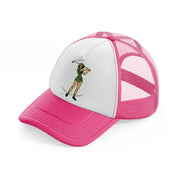 girl golfer green-neon-pink-trucker-hat