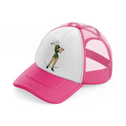 girl golfer green neon pink trucker hat