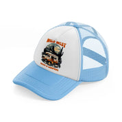 wild west enjoy a campfire-sky-blue-trucker-hat