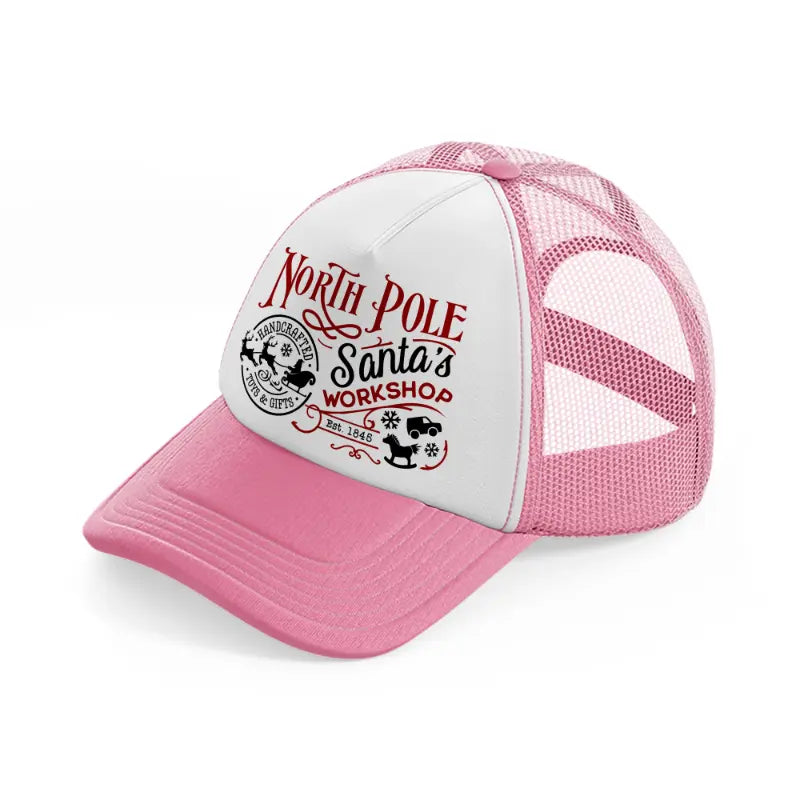 north pole santa -pink-and-white-trucker-hat