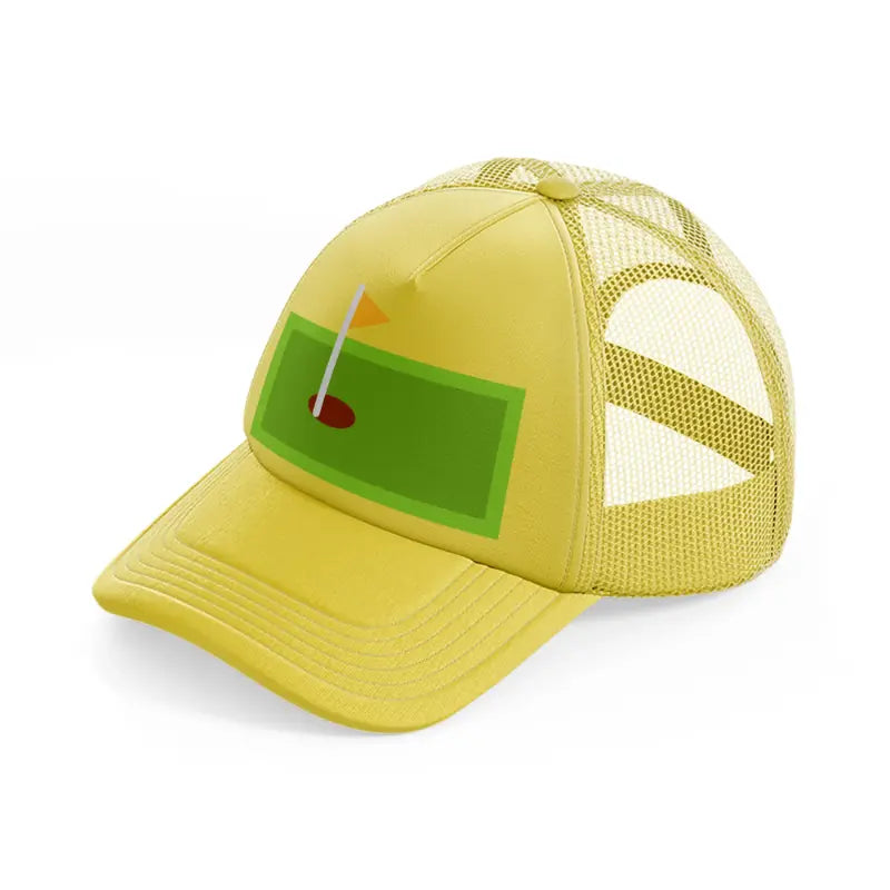 green mini golf field gold trucker hat