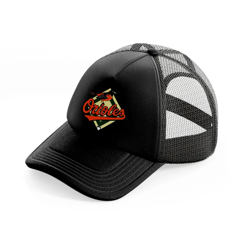 orioles badge-black-trucker-hat