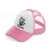 stay spooky-pink-and-white-trucker-hat