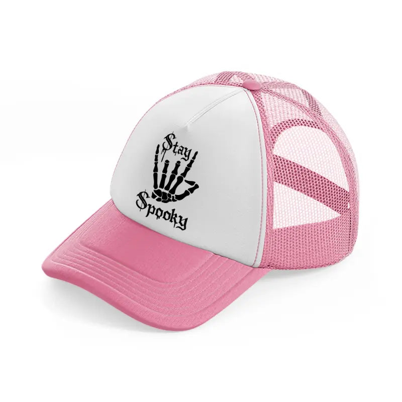 stay spooky-pink-and-white-trucker-hat