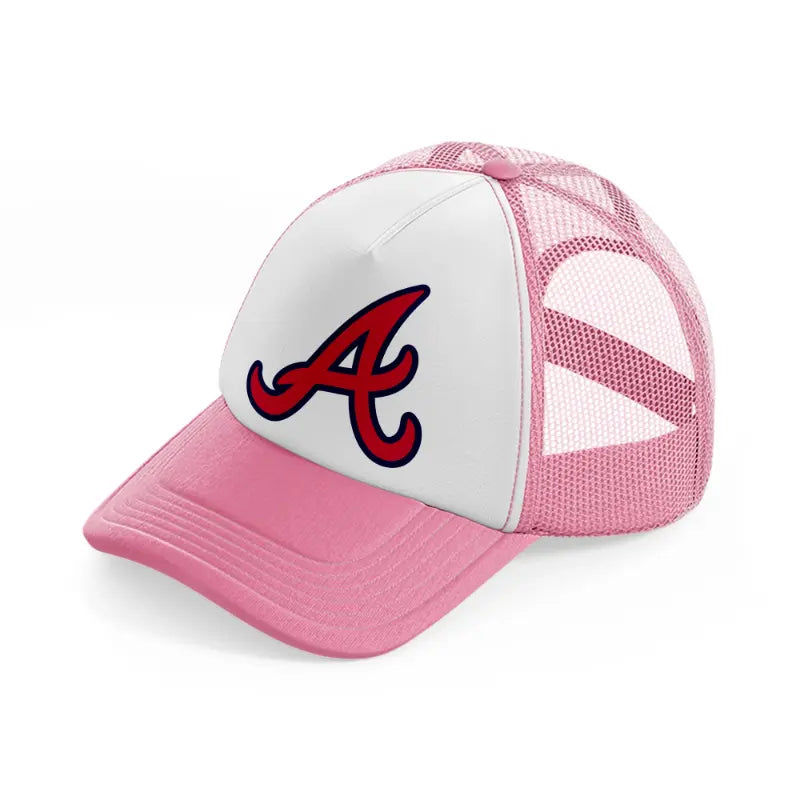 atlanta braves letter-pink-and-white-trucker-hat