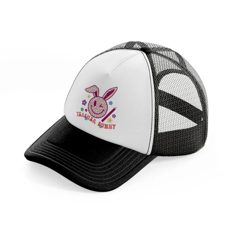 teacher bunny-black-and-white-trucker-hat
