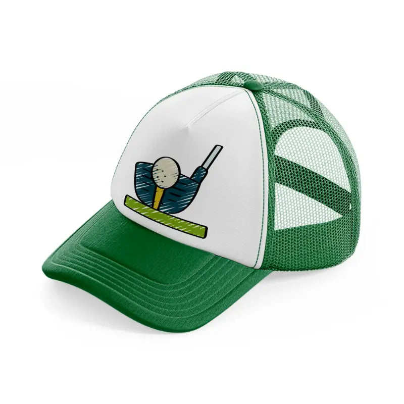 golf ball stick green and white trucker hat