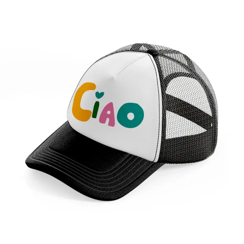 cute ciao-black-and-white-trucker-hat