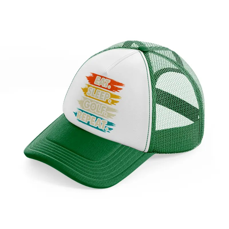 eat sleep golf repeat retro-green-and-white-trucker-hat