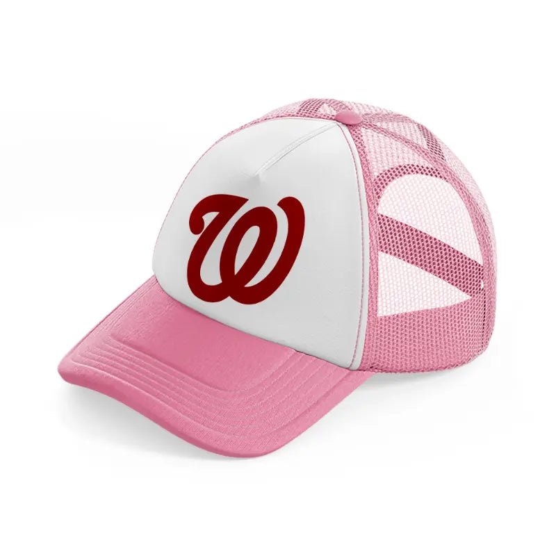 washington nationals emblem-pink-and-white-trucker-hat