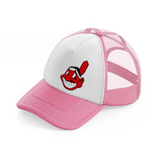 cleveland indians emblem pink and white trucker hat