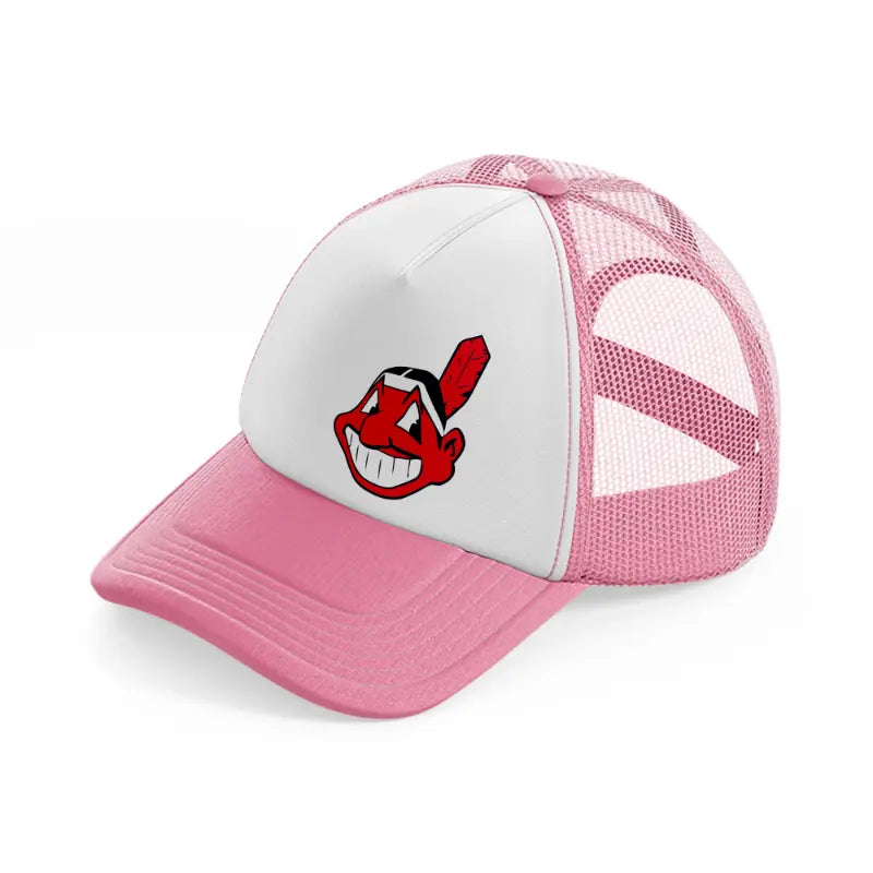 cleveland indians emblem-pink-and-white-trucker-hat