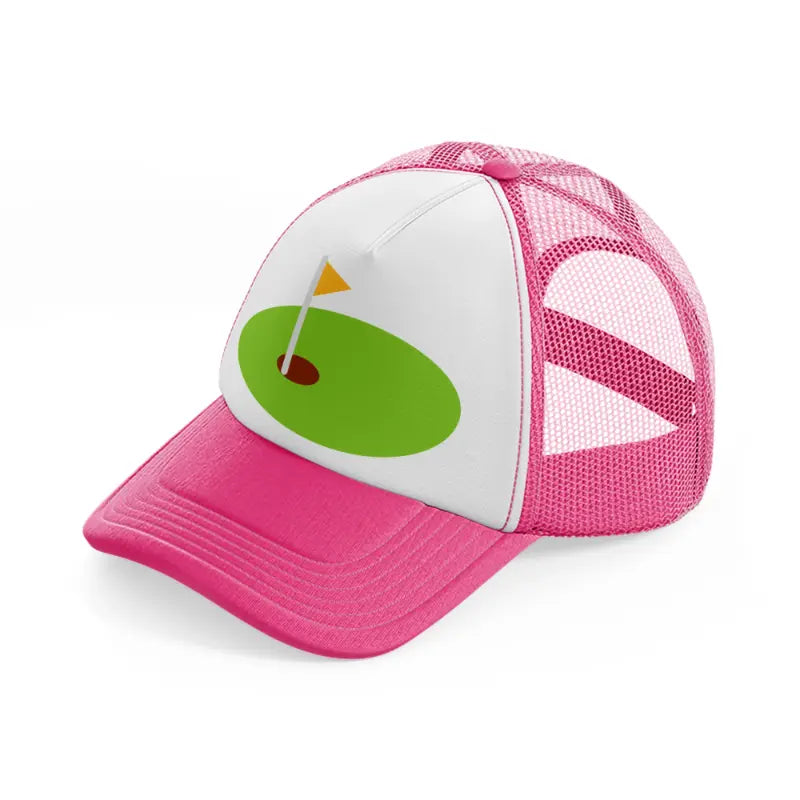 mini golf field neon pink trucker hat