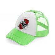 skull roses lime green trucker hat