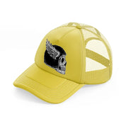 dark skull helmet with wing art-gold-trucker-hat