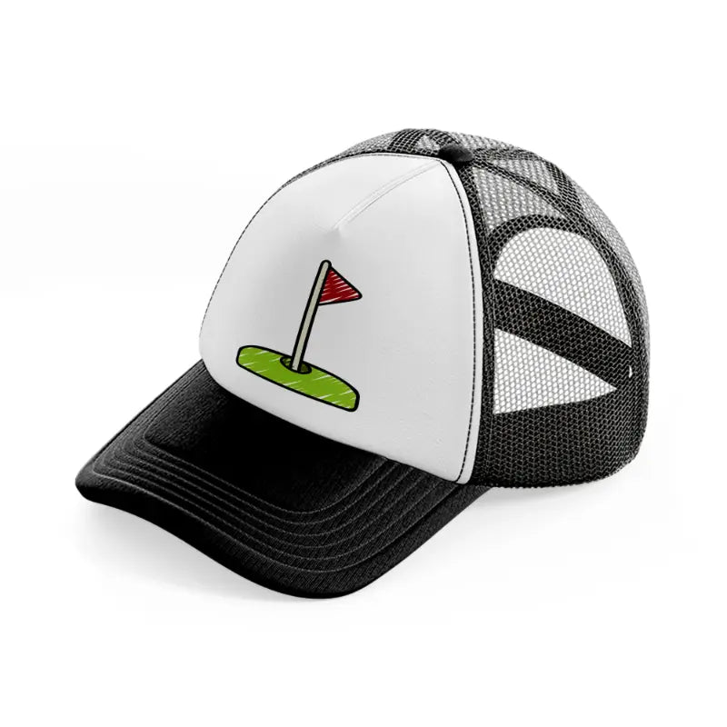 golf flag-black-and-white-trucker-hat