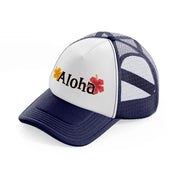 aloha floral-navy-blue-and-white-trucker-hat