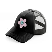 flower smiley black trucker hat